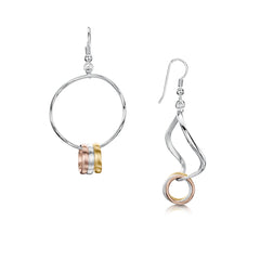 Wave Surfers Dress Drop Earrings in Silver, 9ct Yellow & Rose Gold by Sheila Fleet Jewellery