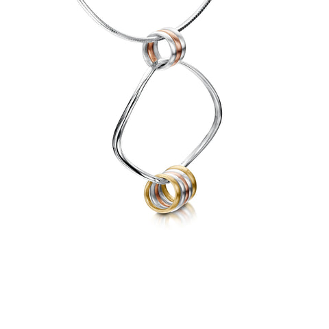 Wave Surfers 8-ring Necklace in Silver, 9ct Yellow & Rose Gold by Sheila Fleet Jewellery