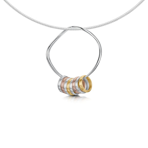Wave Surfers 8-ring Necklace in Silver, 9ct Yellow & Rose Gold by Sheila Fleet Jewellery