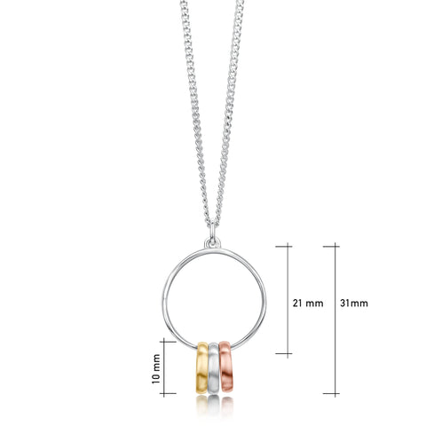Wave Surfers 3-ring Pendant in Silver, 9ct Yellow & Rose Gold by Sheila Fleet Jewellery