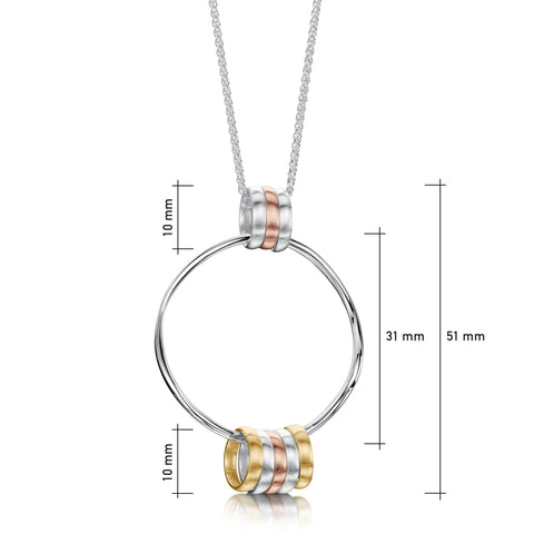 Wave Surfers 8-ring Pendant in Silver, 9ct Yellow & Rose Gold by Sheila Fleet Jewellery