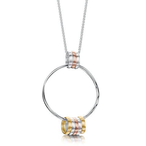 Wave Surfers 8-ring Pendant in Silver, 9ct Yellow & Rose Gold by Sheila Fleet Jewellery