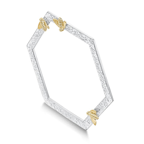Honeycomb Silver Hexagon Bangle with 9ct Yellow Gold Bees by Sheila Fleet Jewellery