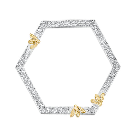 Honeycomb Silver Hexagon Bangle with 9ct Yellow Gold Bees by Sheila Fleet Jewellery