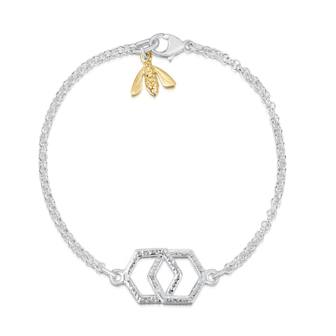 Honeycomb 2-link Bracelet with 9ct Yellow Gold Bee by Sheila Fleet Jewellery