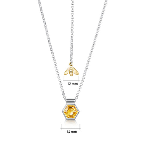 Honeycomb & Bee Silver Pendant with 9ct Yellow Gold & Citrine by Sheila Fleet Jewellery