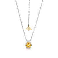 Honeycomb & Bee Silver Pendant with 9ct Yellow Gold & Citrine by Sheila Fleet Jewellery
