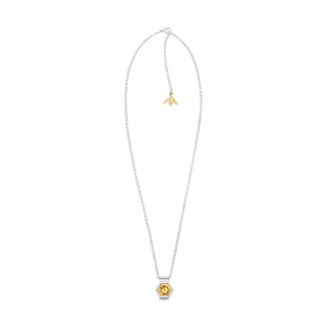 Honeycomb & Bee Silver Pendant with 9ct Yellow Gold & Citrine by Sheila Fleet Jewellery