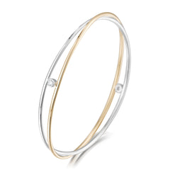 Kiss Bangle in Silver & 9ct Yellow Gold with CZ by Sheila Fleet Jewellery