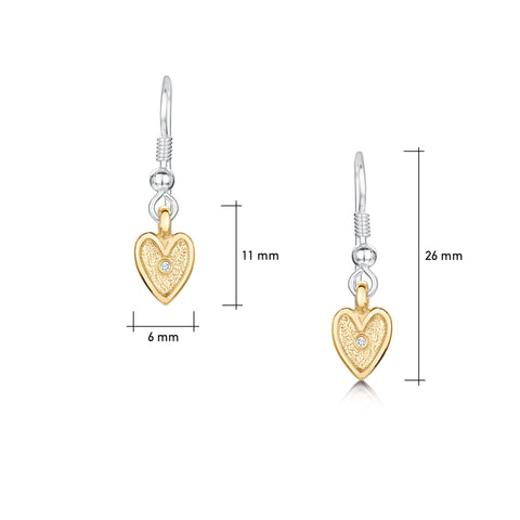 Secret Hearts Diamond Drop Earrings in Silver & 9ct Yellow Gold by Sheila Fleet Jewellery