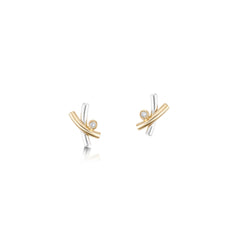 Kiss Diamond Stud Earrings in Silver & 9ct Yellow Gold by Sheila Fleet Jewellery