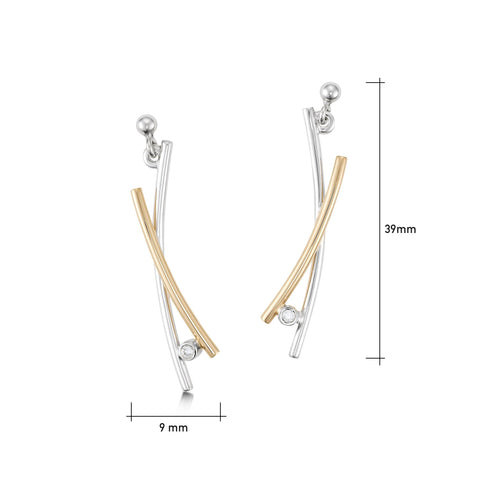 Kiss Diamond Drop Earrings in Silver & 9ct Yellow Gold by Sheila Fleet Jewellery