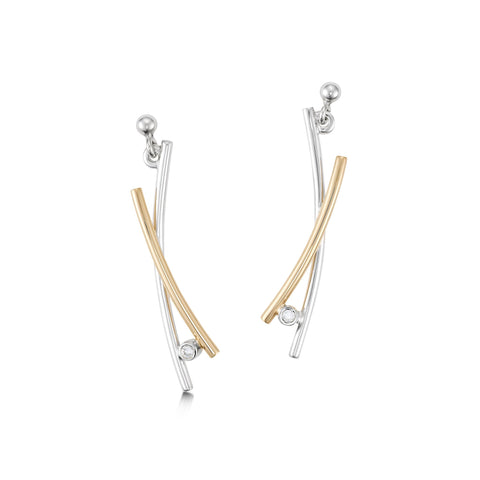 Kiss Diamond Drop Earrings in Silver & 9ct Yellow Gold by Sheila Fleet Jewellery
