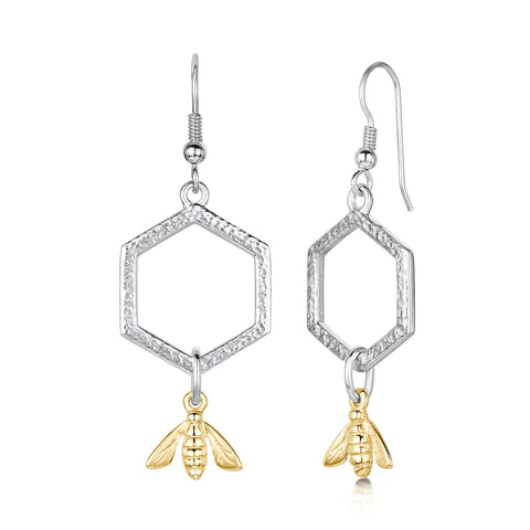 Honeycomb Large Drop Earrings in Sterling Silver by Sheila Fleet Jewellery