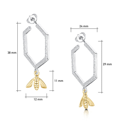 Honeycomb Small Hoop Earrings with 9ct Yellow Gold Bee by Sheila Fleet Jewellery