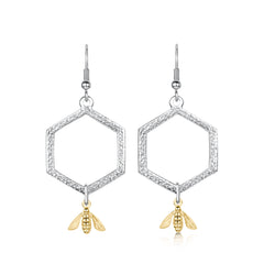 Honeycomb Medium Drop Earrings with 9ct Yellow Gold Bee by Sheila Fleet Jewellery