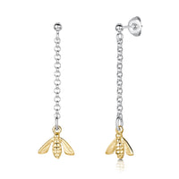 Honeybee Long Silver Drop Earrings with 9ct Yellow Gold by Sheila Fleet Jewellery