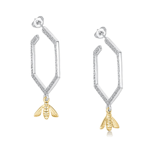 Honeycomb Large Silver Hoop with 9ct Yellow Gold Bee by Sheila Fleet Jewellery