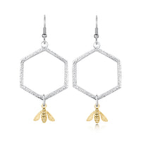 Honeycomb Large Drop Earrings with 9ct Yellow Gold Bee by Sheila Fleet Jewellery