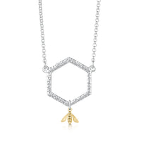 Honeycomb Silver Necklace with 9ct Yellow Gold Bee by Sheila Fleet Jewellery