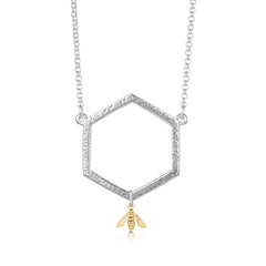 Honeycomb Silver Dress Necklace with 9ct Yellow Gold Bee by Sheila Fleet Jewellery