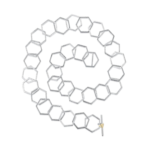 Honeycomb Full Silver Necklace with 9ct Yellow Gold Honeybee by Sheila Fleet Jewellery