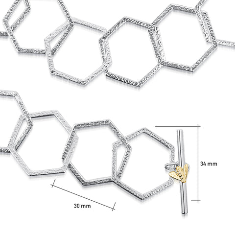 Honeycomb Full Silver Necklace with 9ct Yellow Gold Honeybee by Sheila Fleet Jewellery
