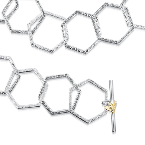 Honeycomb Full Silver Necklace with 9ct Yellow Gold Honeybee by Sheila Fleet Jewellery