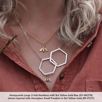 Honeycomb Large 2-link Necklace with 9ct Yellow Gold Bee by Sheila Fleet Jewellery