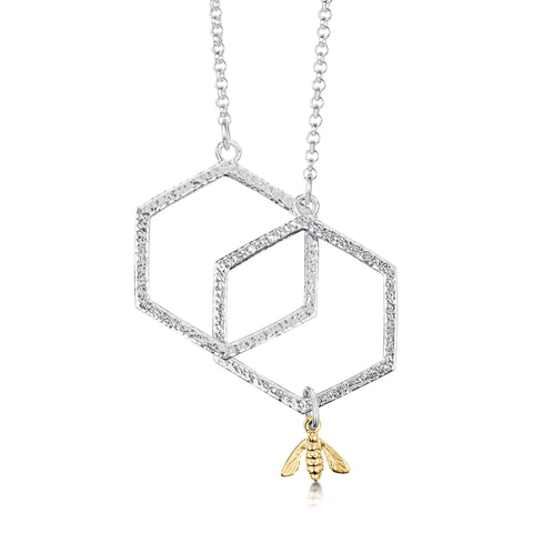 Honeycomb Large 2-link Necklace with 9ct Yellow Gold Bee by Sheila Fleet Jewellery