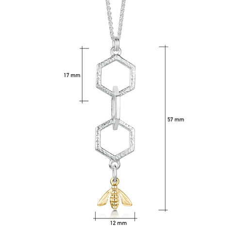 Honeycomb & Bee Small 3-link Pendant in Silver & 9ct Yellow Gold by Sheila Fleet Jewellery