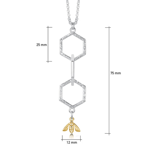 Honeycomb & Bee Large 3-link Pendant in Silver & 9ct Yellow Gold by Sheila Fleet Jewellery