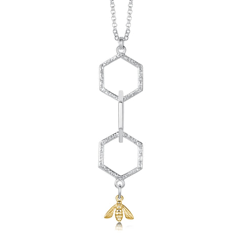 Honeycomb & Bee Large 3-link Pendant in Silver & 9ct Yellow Gold by Sheila Fleet Jewellery
