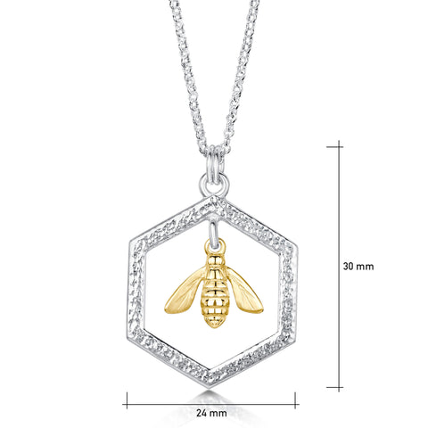 Honeycomb & Bee Large Pendant in Silver & 9ct Yellow Gold by Sheila Fleet Jewellery