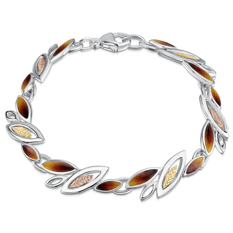 Seasons Gold Leaves Bracelet in Autumn Enamel by Sheila Fleet Jewellery