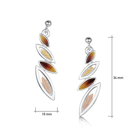 Seasons Gold Leaves 4-leaf Drop Earrings in Autumn Enamel by Sheila Fleet Jewellery