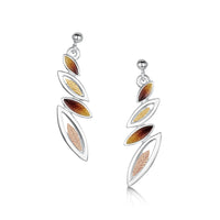 Seasons Gold Leaves 4-leaf Drop Earrings in Autumn Enamel by Sheila Fleet Jewellery