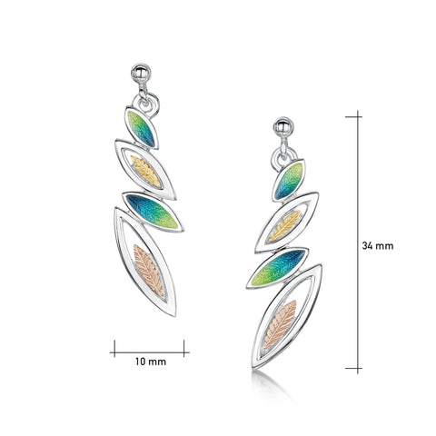 Seasons Gold Leaves 4-leaf Drop Earrings in Spring Enamel by Sheila Fleet Jewellery