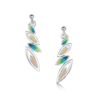 Seasons Gold Leaves 4-leaf Drop Earrings in Spring Enamel by Sheila Fleet Jewellery