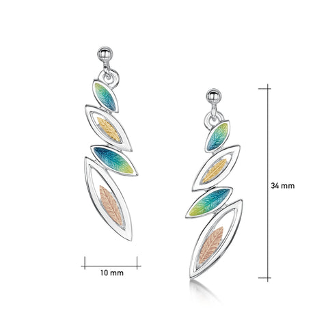 Seasons Gold Leaves 4-leaf Drop Earrings in Summer Enamel by Sheila Fleet Jewellery