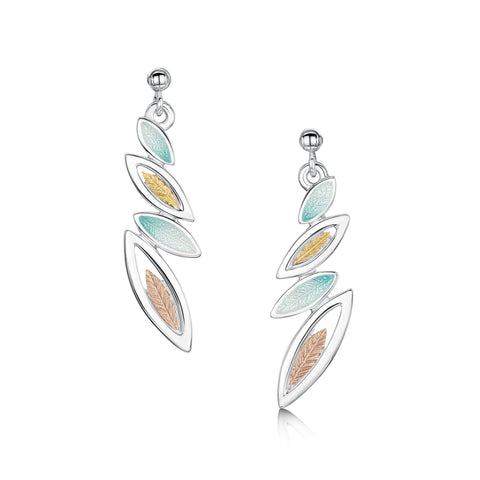 Seasons Gold Leaves 4-leaf Drop Earrings in Winter Enamel by Sheila Fleet Jewellery