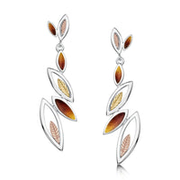 Seasons Gold Leaves 6-leaf Drop Earrings in Autumn Enamel by Sheila Fleet Jewellery
