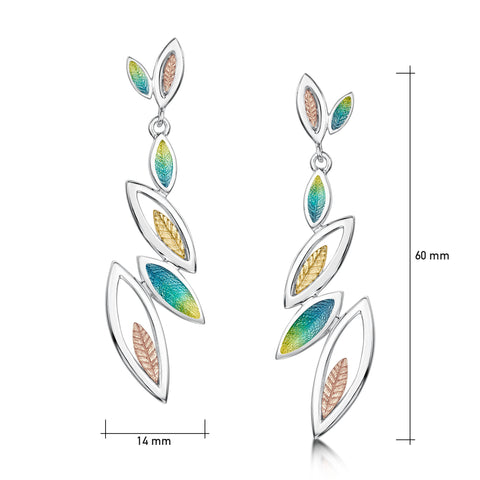Seasons Gold Leaves 6-leaf Drop Earrings in Summer Enamel by Sheila Fleet Jewellery