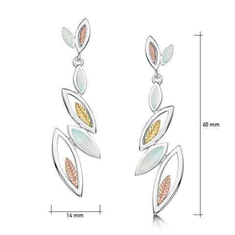 Seasons Gold Leaves 6-leaf Drop Earrings in Winter Enamel by Sheila Fleet Jewellery