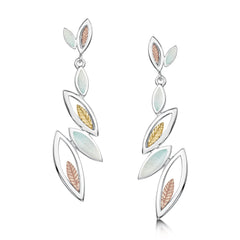 Seasons Gold Leaves 6-leaf Drop Earrings in Winter Enamel by Sheila Fleet Jewellery
