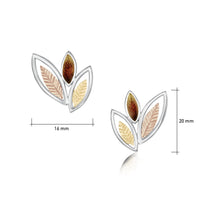 Seasons Silver 3-leaf Stud Earrings in Autumn Enamel by Sheila Fleet Jewellery