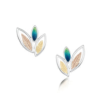 Seasons Silver 3-leaf Stud Earrings in Spring Enamel by Sheila Fleet Jewellery