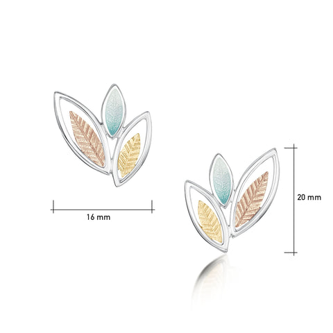 Seasons Silver 3-leaf Stud Earrings in Winter Enamel by Sheila Fleet Jewellery