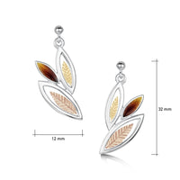 Seasons Gold Leaves 3-leaf Drop Earrings in Autumn Enamel by Sheila Fleet Jewellery