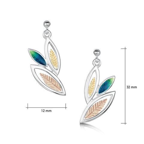 Seasons Gold Leaves 3-leaf Drop Earrings in Spring Enamel by Sheila Fleet Jewellery